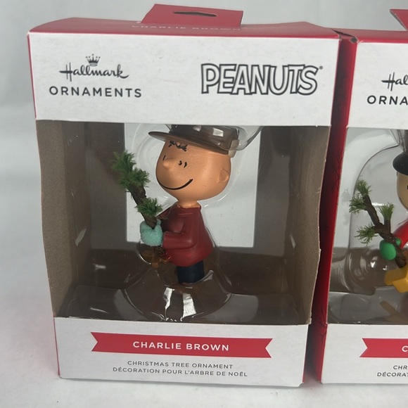 Hallmark Ornament Lot of 2 Peanuts Charlie Brown With Tree - Picture 2 of 8